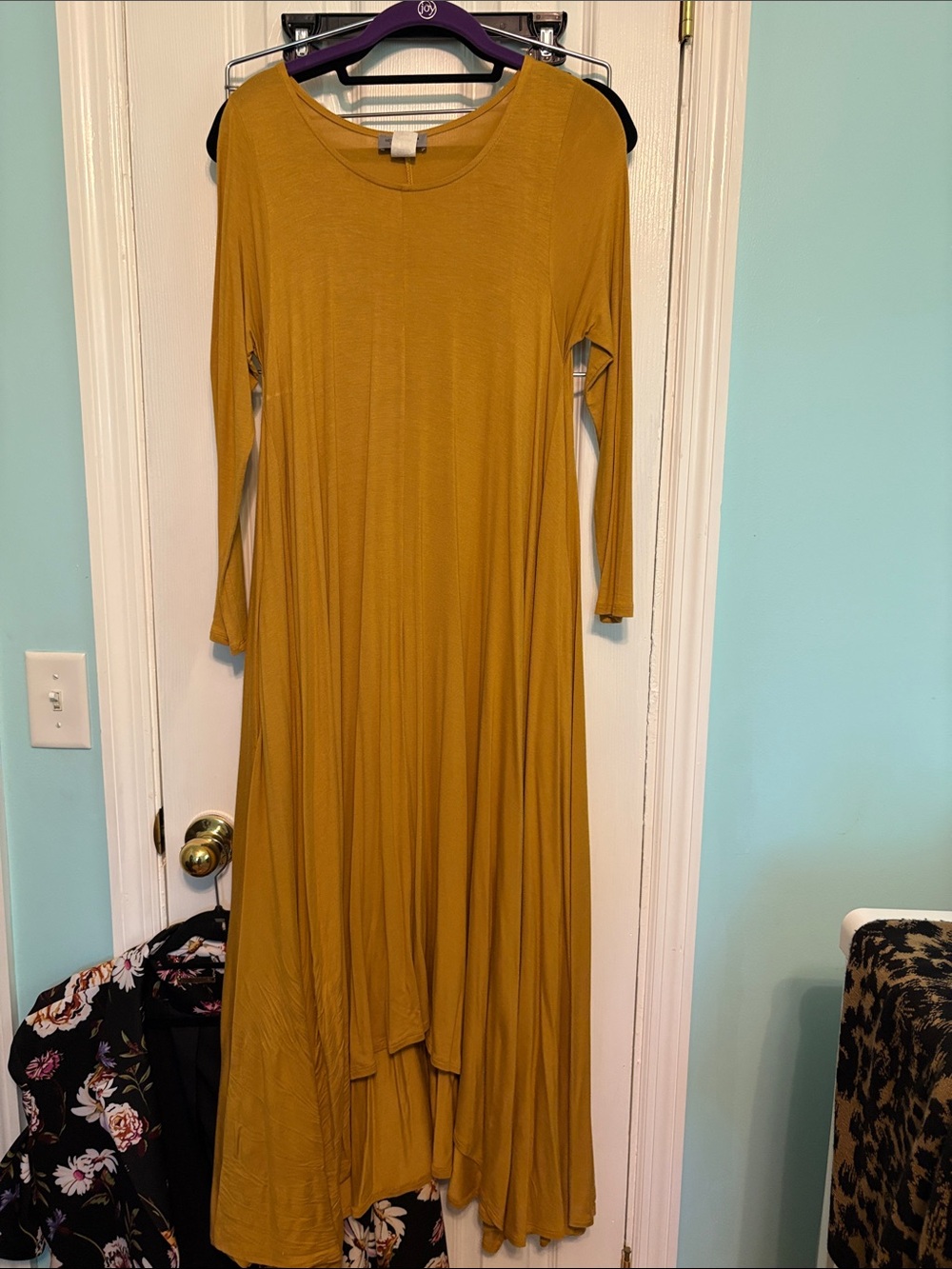 Women's Long-Sleeve Mustard Swing Midi Dress